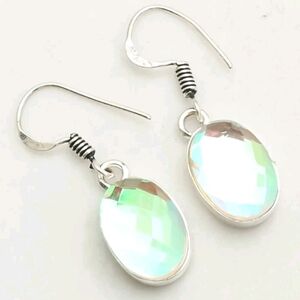 Angel Aura Quartz Gemstone 925 Sterling Silver Handmade Drop Dangle Earrings